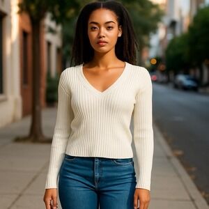 Scotch And Soda Maison Scotch Sweater Women's M Cream V Neck‎ Pullover Ribbed